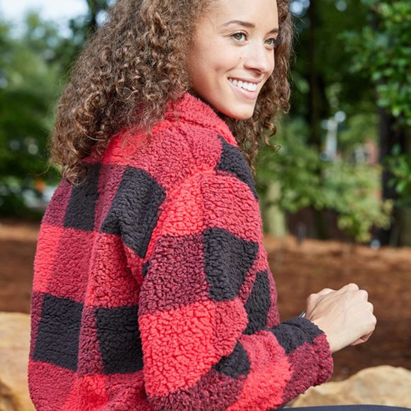 NWT Boxercraft Sherpa 1/4 Zip Pullover - Red Black Buffalo Plaid - All Sizes - Picture 4 of 4
